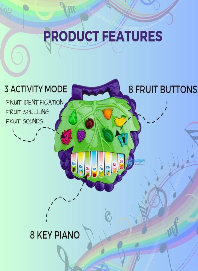 GoldiMec Musical Piano for Kids - Fruit Keyboard Musical Toys - Piano Fruit Keyboard, Sound & English Learning Toys for Kids , Electronic Fruit Piano Keyboard Toy ,Grapes (Green) - Image 3